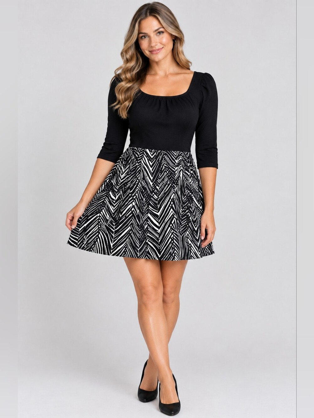 Milly of New York Black and White Long Sleeve Dress